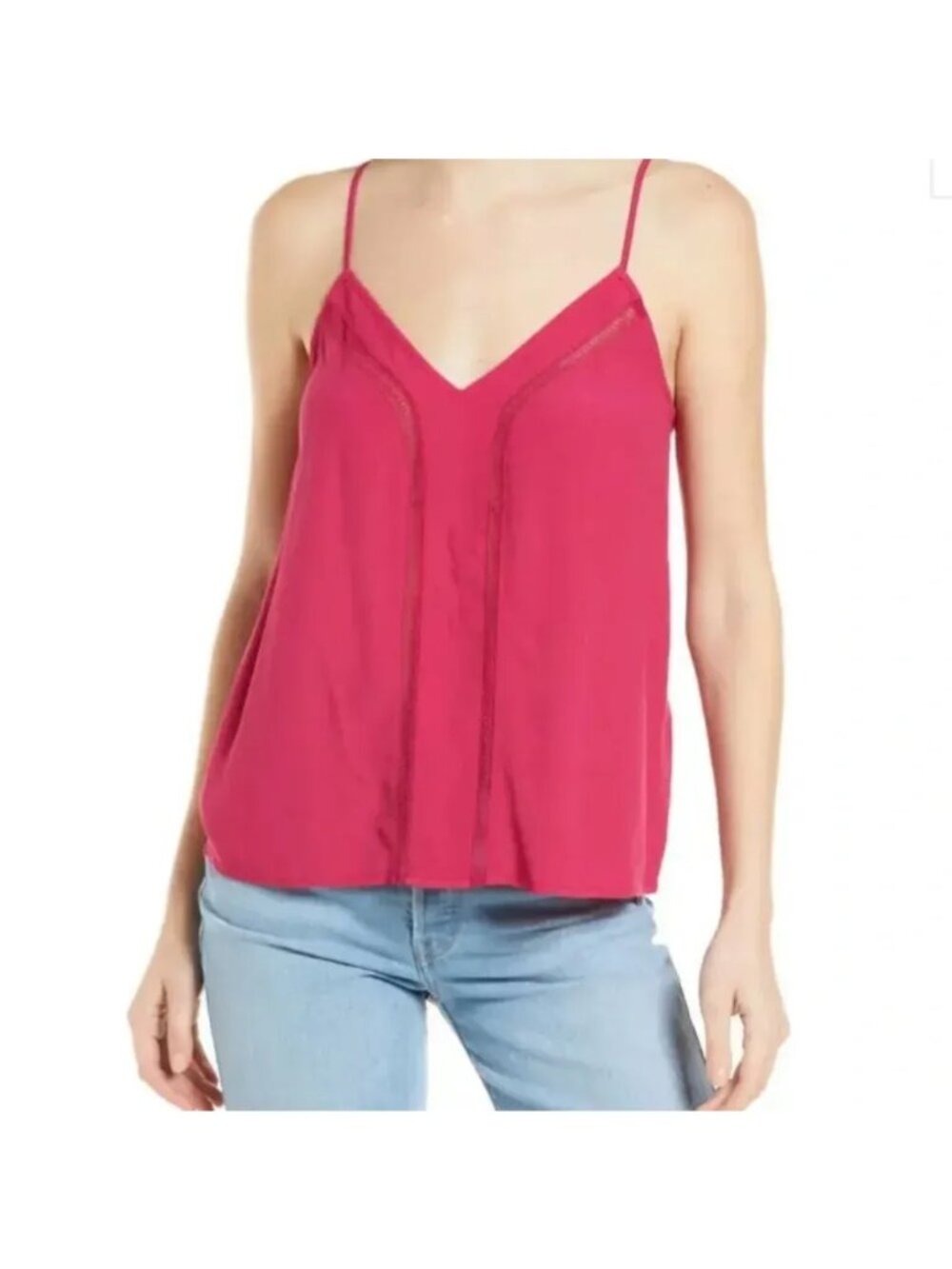 Treasure & Bond Lace Inset Camisole, Pink Electric, Sz. M